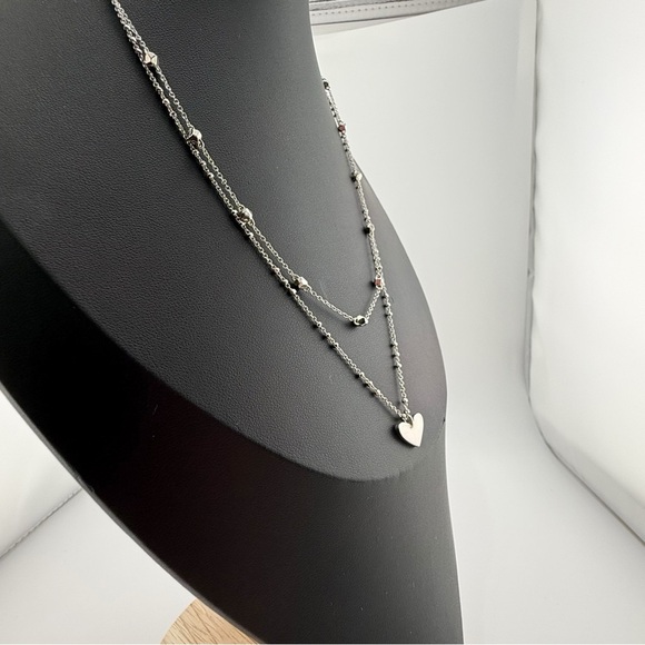 Kendra Scott Ari Heart Multi Strand Necklace Silver Layered Heart Pendant - Picture 7 of 12